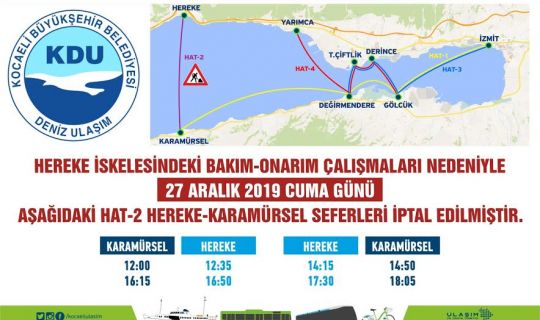 Hat 2 Hereke - Karamürsel deniz seferlerine 1 gün ara