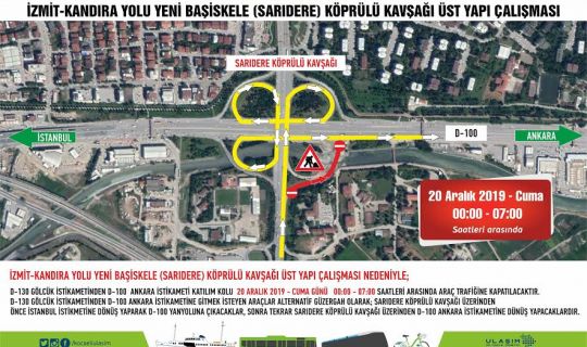 Sürücüler Dikkat!  Sarıdere Köprülü Kavşağı’nda üst yapı çalışması