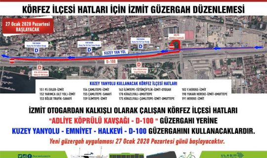 Körfez hatlarına İzmit için güzergah düzenlemesi