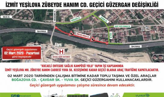 Kocaeli Şehir Hastanesi yolu için geçici güzergah oluşturuldu