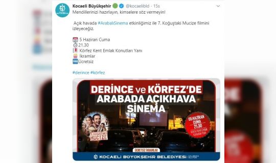 Büyükşehir arabada sinema etkinliklerine devam ediyor