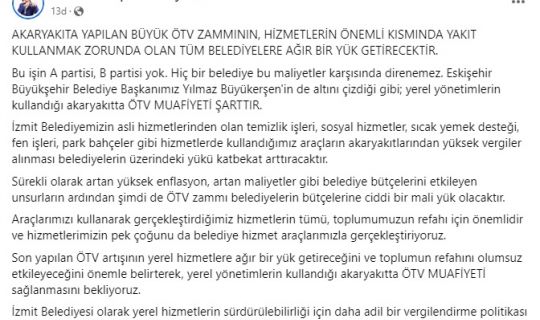 Başkan Hürriyet’ten, ÖTV zammına tepki: Yerel yönetimlerde ÖTV muafiyeti şart!