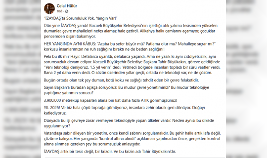 CHP'Lİ CELAL HÜLÜR, İZAYDAŞ KRİZİNDE TAHİR BÜYÜKAKIN'I SORUMLU TUTUYOR